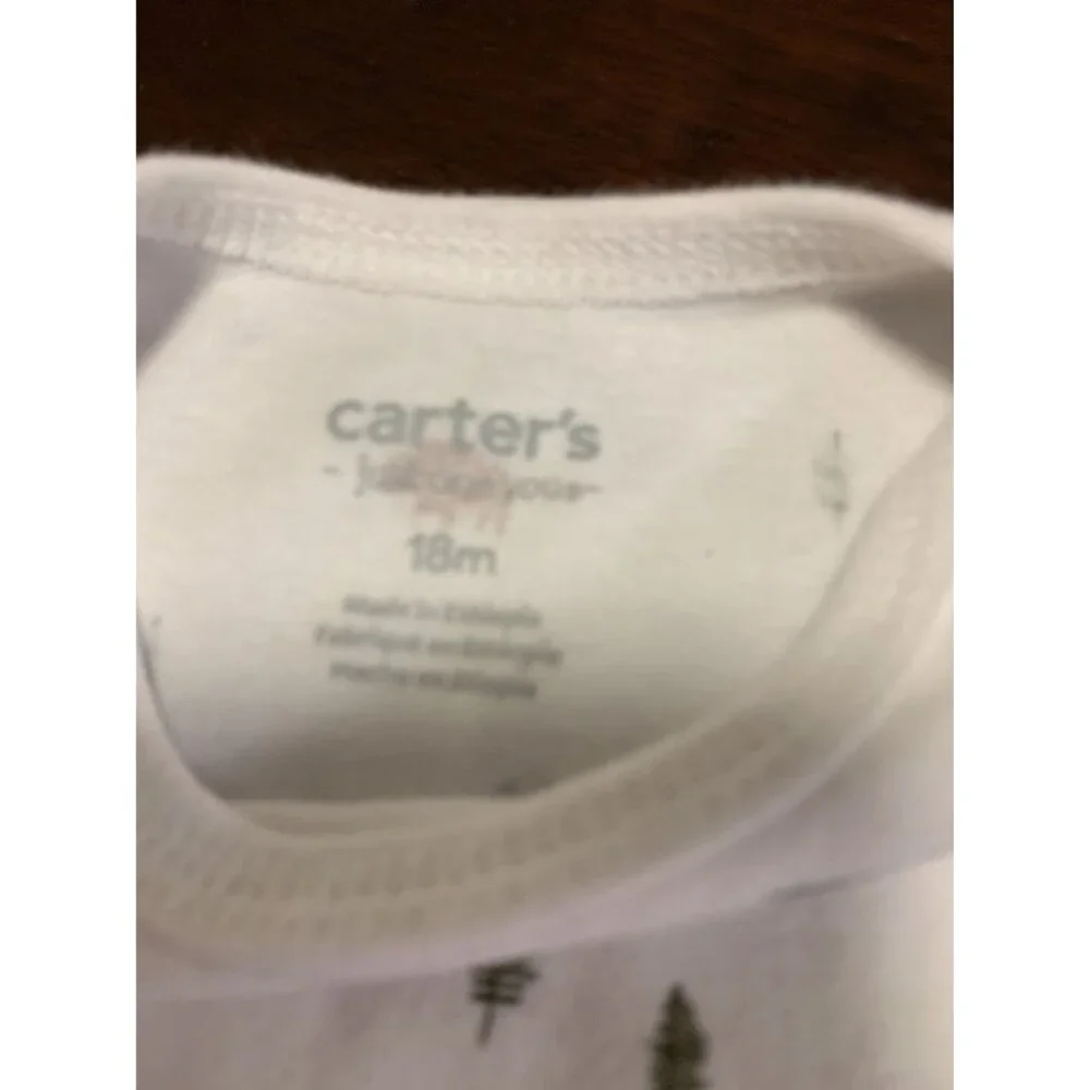 Carters 18M Long-Sleeve White‎ Cotton Bodysuit Outdoor Theme Bears Trees